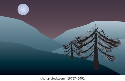 Landscape of hills in the moonlight