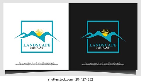 Landscape Hills Mountain Peaks in frame Vector logo design