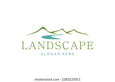  Landscape Hills, Mountain Peaks River Creek Simple logo design Vector