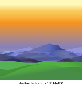 landscape hills and mountains at dusk vector