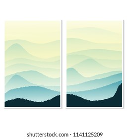 Landscape with hills and mountains silhouettes, vector nature background