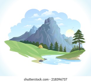LANDSCAPE WITH HILLS AND RIVER