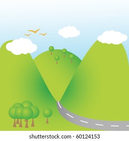 paisaje con colinas y carreteras