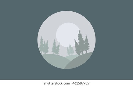 Landscape hills and spruce silhouettes vector illustration