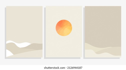 landscape with hills and sun vector background illustration set
