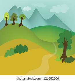 Landscape with hills and trees in vector