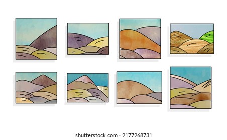 landscape with hills,mountain,field vector background illustration set