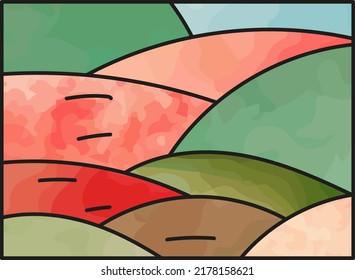 landscape with hills,mountain,field vector background illustration 