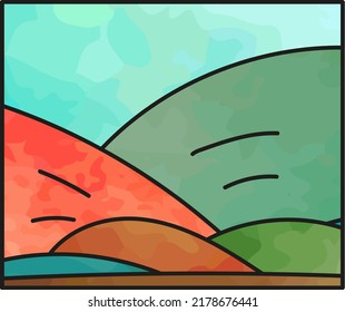 landscape with hills,mountain,field vector background illustration 