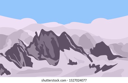 Landscape of hilly mountains in winter, vector