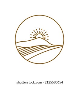 landscape hipster hill desert with sun logo design, vector graphic symbol icon illustration