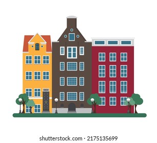 Landscape of historic city with cars. Vector illustration.