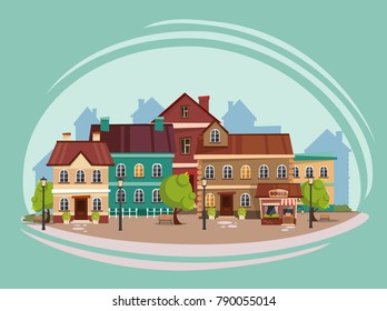 The landscape of the historic city. Vector illustration.