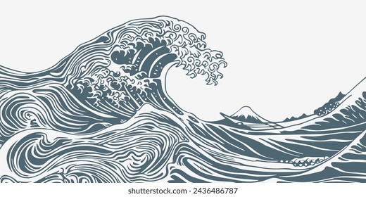 landscape horizontal background of waves in the sea. wave in the ocean vector.