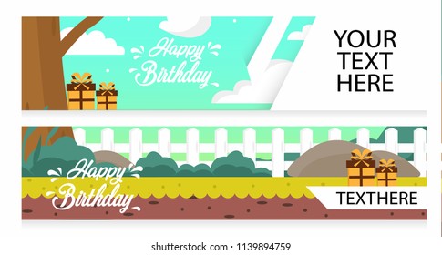 Landscape Horizontal Card Happy Birthday Background Illustrator EPS 10