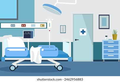 Landscape of Hospital Surgery Room with Bed and Health Medical Equipments