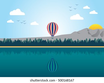 Landscape with hot air balloon