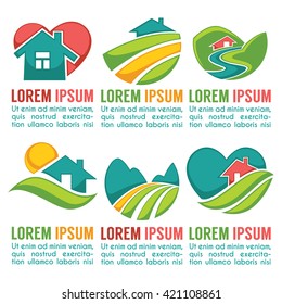 landscape, house and real estate logo symbol and emblem collection