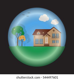 Landscape with house and trees in the circle