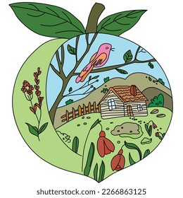 Landscape House Vector Cartoon Drawing 