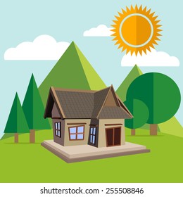 landscape with house Vector illustration