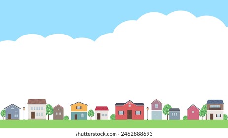 Landscape with houses lined up and empty frame illustration_16:9
