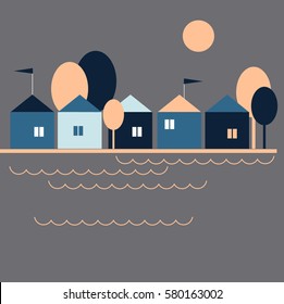 Landscape with houses. Vector illustration