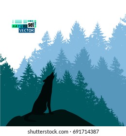 Landscape with howling wolves. Vector