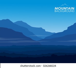 Landscape with huge blue mountains and copy-space. Vector eps10.