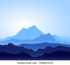 Landscape with huge blue mountains. Vector illustration.