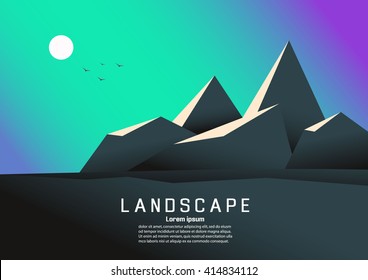 Landscape with huge mountains over sun