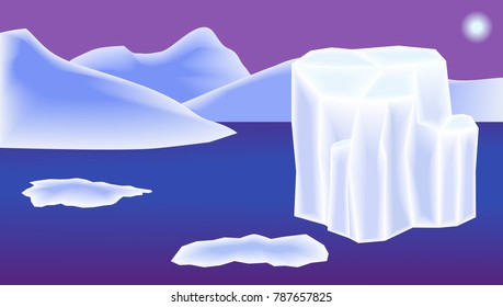 landscape, iceberg and ice mountains ocean sun. wallpapers for a monitor, scenery