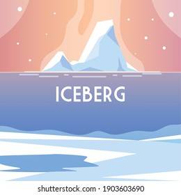 landscape with iceberg, water north pole scenery vector illustration