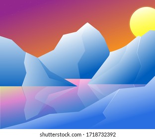 Landscape of icebergs and glaciers nature background vector illustration