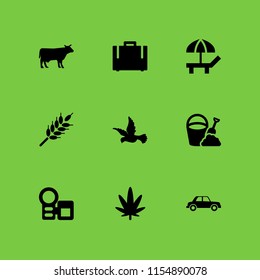 landscape icon. 9 landscape set with bird, weed, journey and cow silhouette vector icons for web and mobile app
