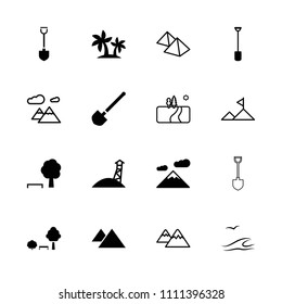 Landscape icon. collection of 16 landscape filled and outline icons such as tree and bench, mountain, shovel. editable landscape icons for web and mobile.
