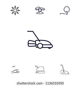 Landscape icon. collection of 7 landscape outline icons such as tree and bench, lawn mower, palm, sunbed. editable landscape icons for web and mobile.