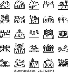landscape icon collection, style outline
