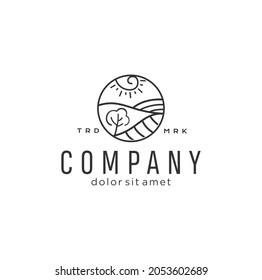 Landscape Icon Hill And Trees  Logo Line Style Design Vector template.