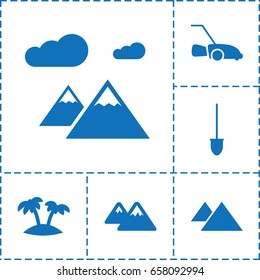 Landscape icon. set of 6 landscape filled icons such as shovel, lawn mower, palm