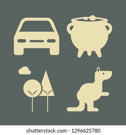 landscape icon set with car, kangaroo and forest vector illustration