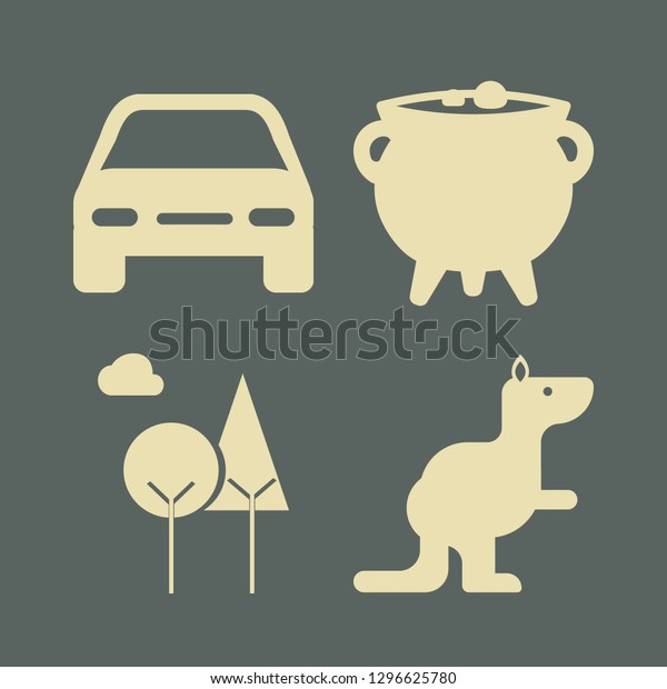 landscape icon set with car, kangaroo and\
forest vector\
illustration