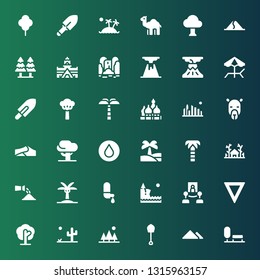 landscape icon set. Collection of 36 filled landscape icons included Park, Pyramid, Shovel, Tree, Desert, Water, Gallery, Cliff, Palm tree, Watering, Forest, Oasis, Dunes, Camel