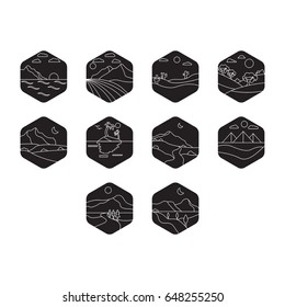 landscape icon set flat black