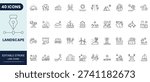 Landscape icon set in outline style. Modern icon collection. Editable stroke Vector Illustration.