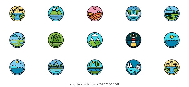 Conjunto de iconos de paisaje. Icono Relacionado Con Paisaje. Ilustración vectorial. Gráfico de Vector. EPS 10