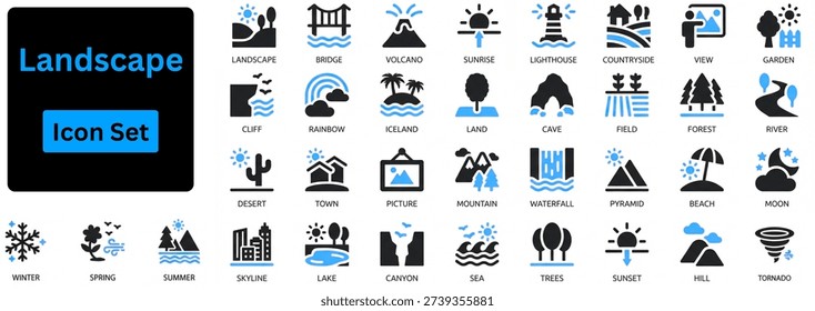 Landscape icon set silhouette vector 