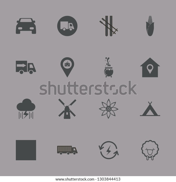 landscape icon set with skiing, car and\
windmill vector\
illustration