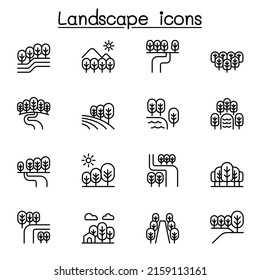 Landscape icon set in thin line style