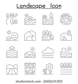 Landscape icon set in thin line style